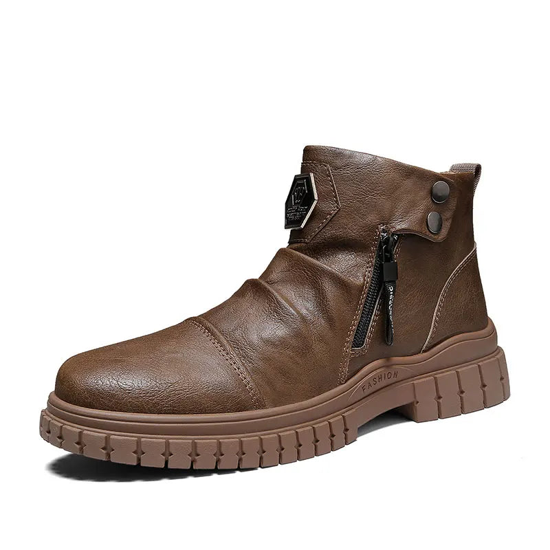 Fashion Mens Ankle Boots British Style High Top Casual Shoes Outdoor Walking Shoes Non-slip Work Boots Comfortable Leather Boots