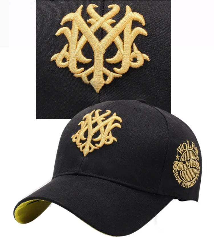 Vintage Gothic Embroidered "NY" Baseball Cap – Adjustable Cotton Snapback Hat for Men Women, Casual Outdoor Sun Hat