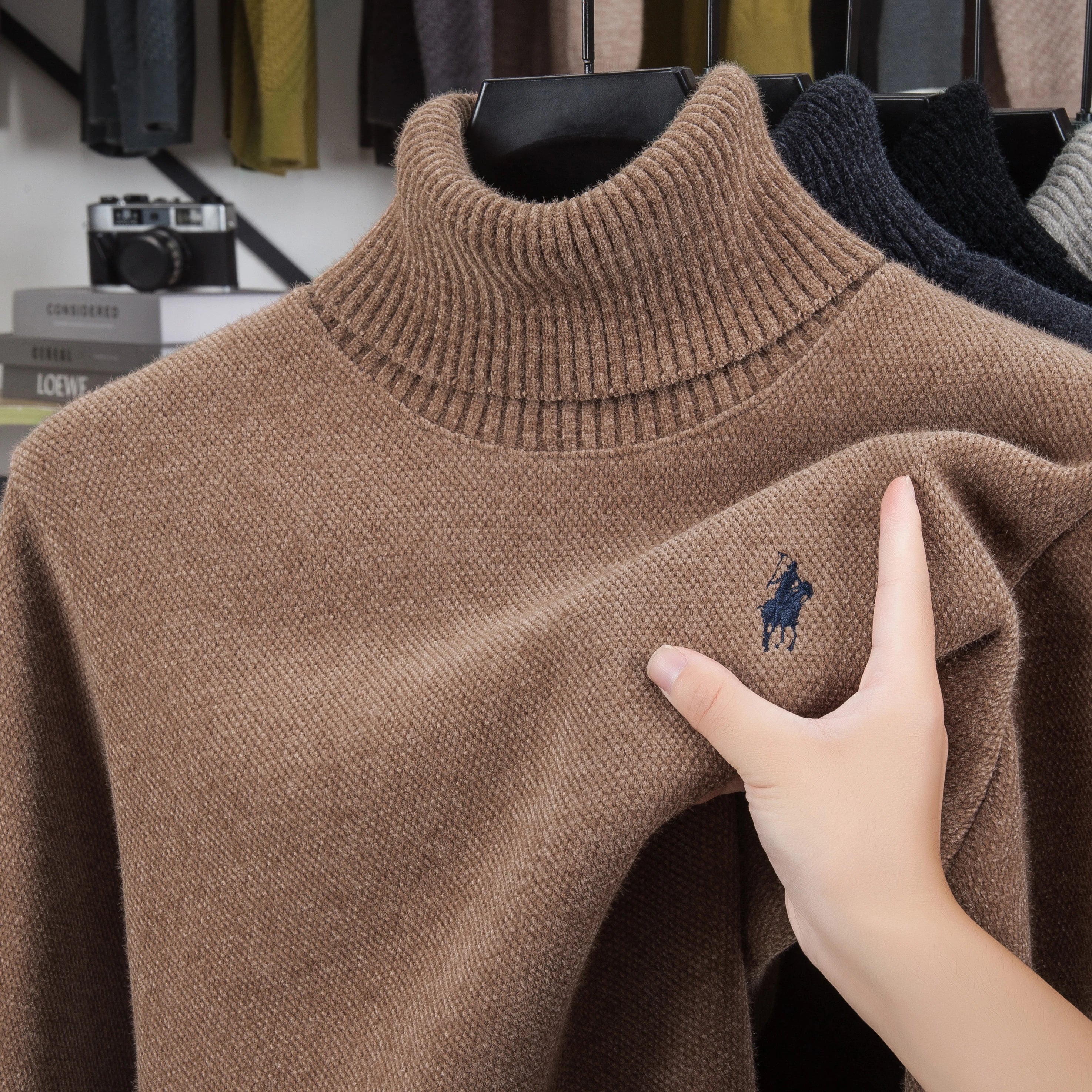 Designer Luxury Brand Men's Knit Pullover Pony Embroidered Sweater Winter British Business Fashion Trend Plush Thicken Menswear