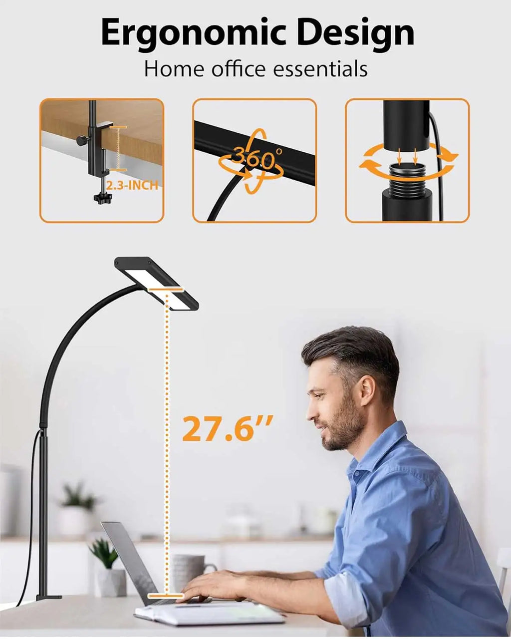 LED Desk Lamp for Office Home, Eye-Caring Desk Light Lamp with Stepless Dimming Adjustable Flexible Gooseneck And Light Color