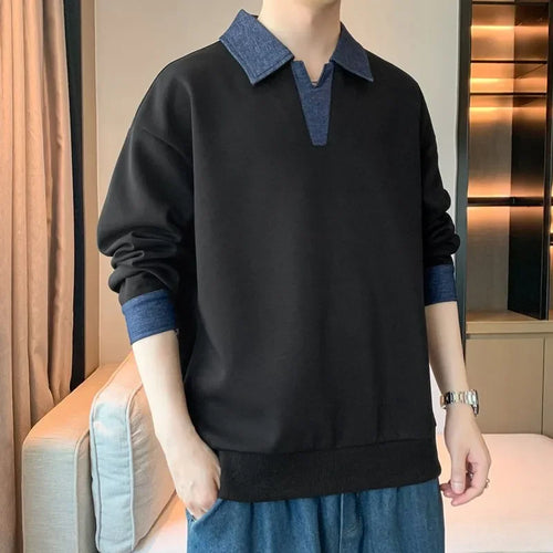 Men's Clothing Sweatshirts for Spring Autumn Two Pieces of Trendy Loose New Style Lapels Handsome Casual Long-sleeved Tops
