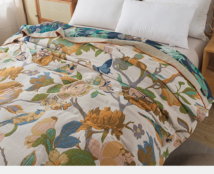 Bedspread On The Bed Cotton Gauze Floral Pattern Towel Coverlet 4 Layer Of Terry Quilts Single Double Bed Cover Blanket 200*230