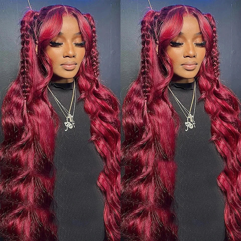99J Burgundy Lace Front Human Hair Wig Body Wave Red Colored  Wigs Brazilian 13x4  Lace Frontal Wigs On Sale Clearance For Women