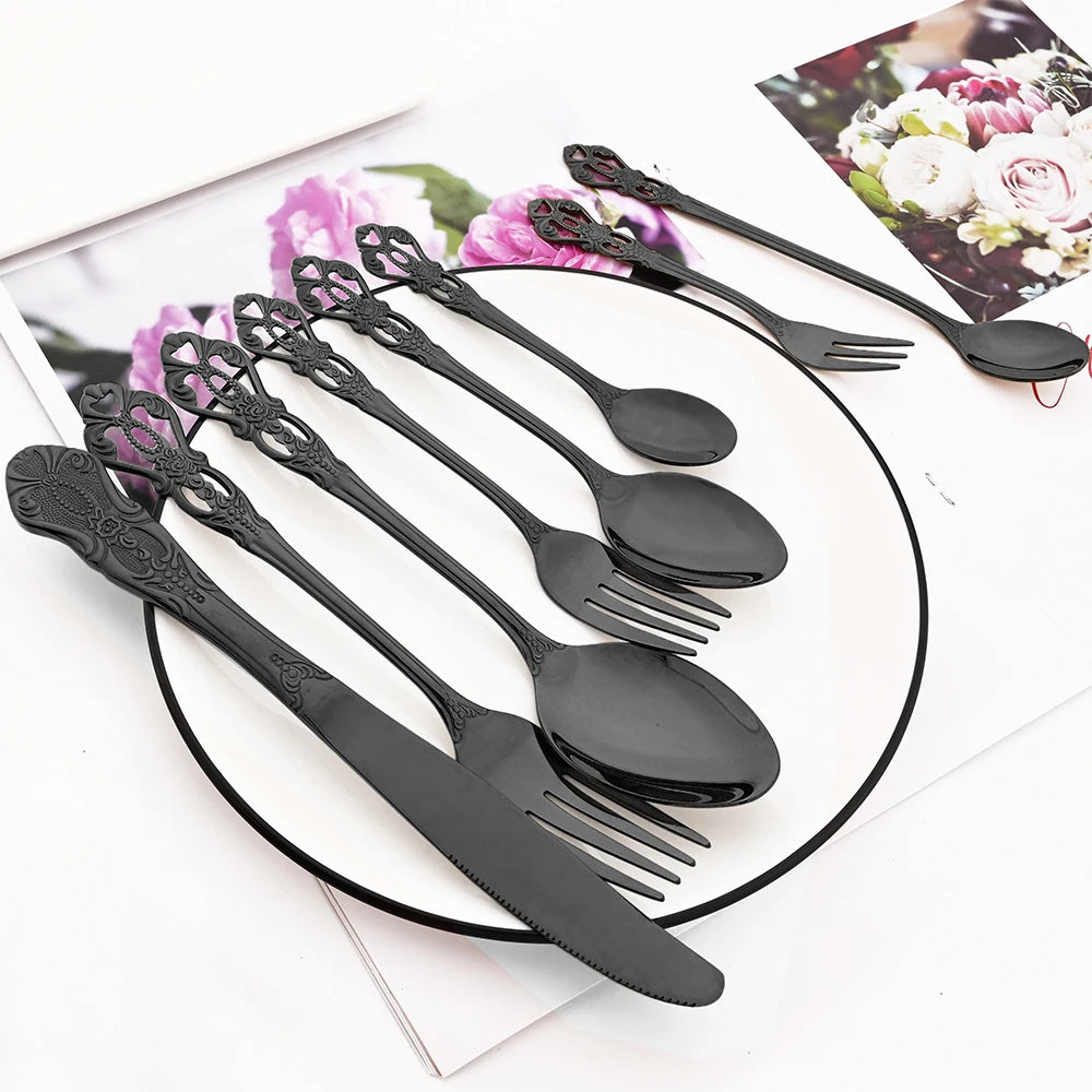 Stainless Steel Cutlery Set Knife Tea Fork Ice Cream Spoon Tableware Set Western Kitchen Flatware Rainbow Vintage Dinnerware Set
