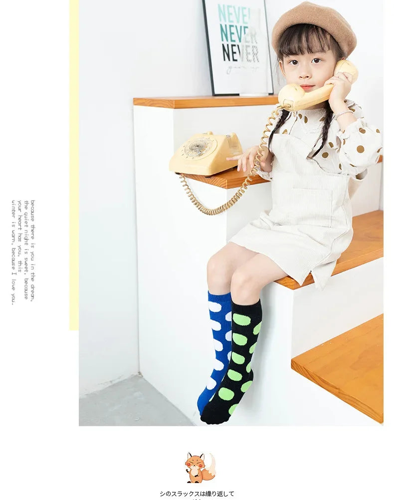 Girl Long Knee Socks New 1-12 Y Child Socks Autumn Winter Color Matching Dot Children's Pile Student Kids Boys Girls Tube Sock