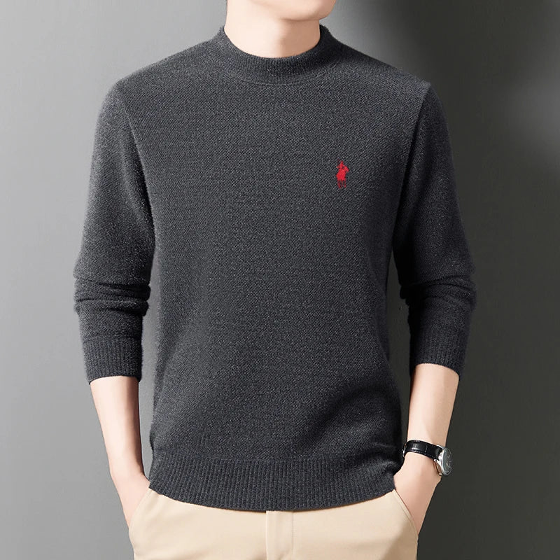 Designer Luxury Brand Men's Knit Pullover Pony Embroidered Sweater Winter British Business Fashion Trend Plush Thicken Menswear