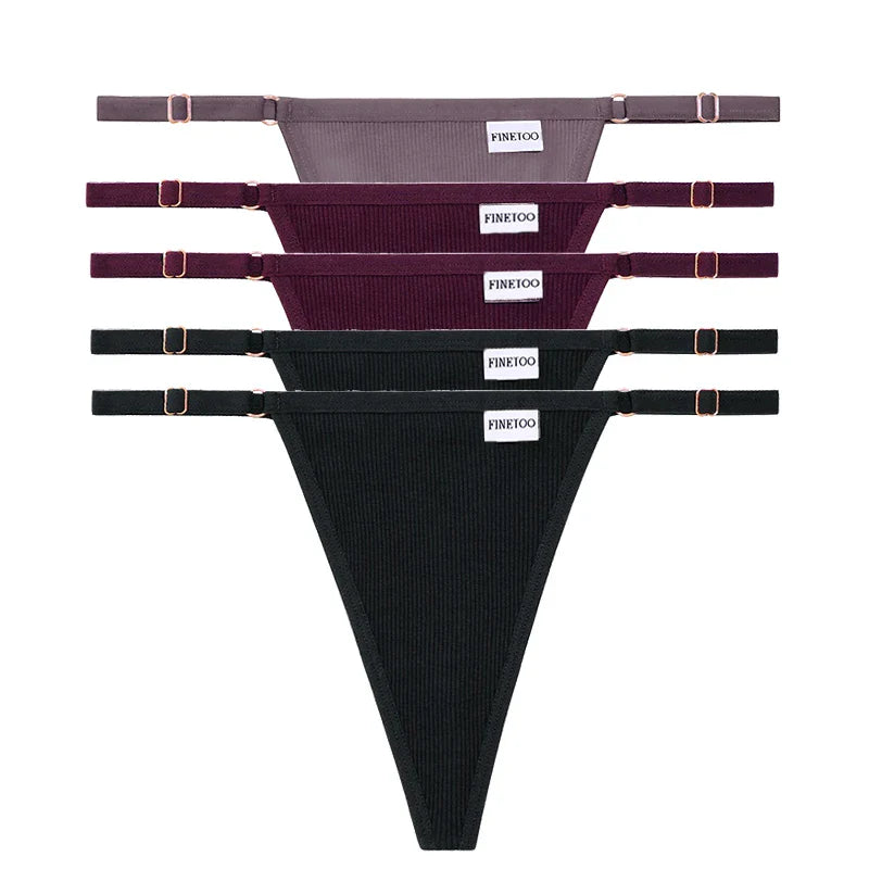 Adjustable Women's Panties FINETOO Sexy Cotton Panties Solid Low Waist Seamless Thongs Female Underpants Women Lingerie 5pcs/set