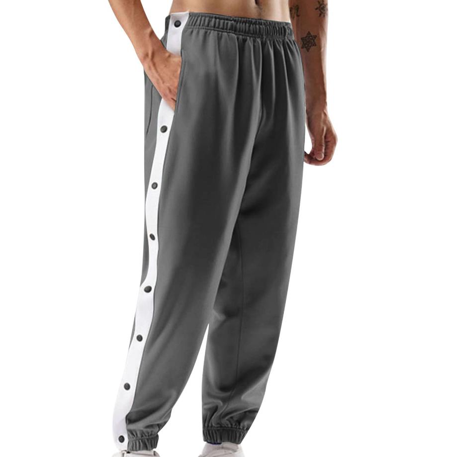 Men's Sweatpants Basketball Pants High Split Snap Button Loose Pants Jogger Workout Trousers with Pockets Men Casual Pants
