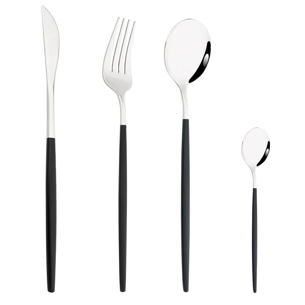 Drmfiy Pink Silver Stainless Steel Dinnerware Set Fork Knife Soup Ice Spoon Cutlery Set Western Flatware Kitchen Silverware Set