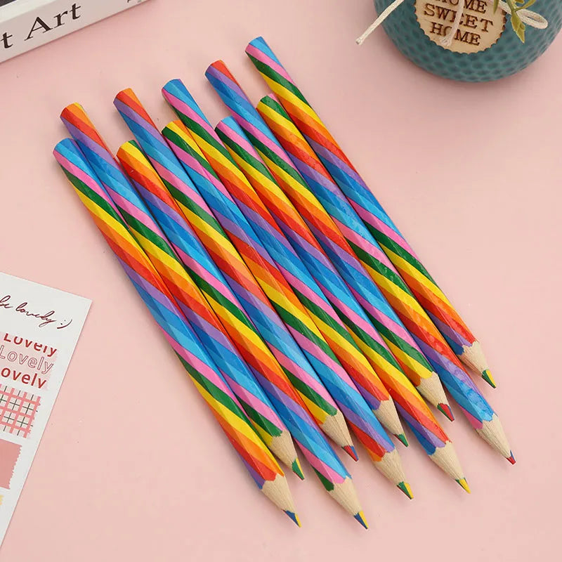 12 Rainbow Paper Pencil Set Children's Writing and Painting HB Professional Art Sketch Comic Pen Office School Supplies
