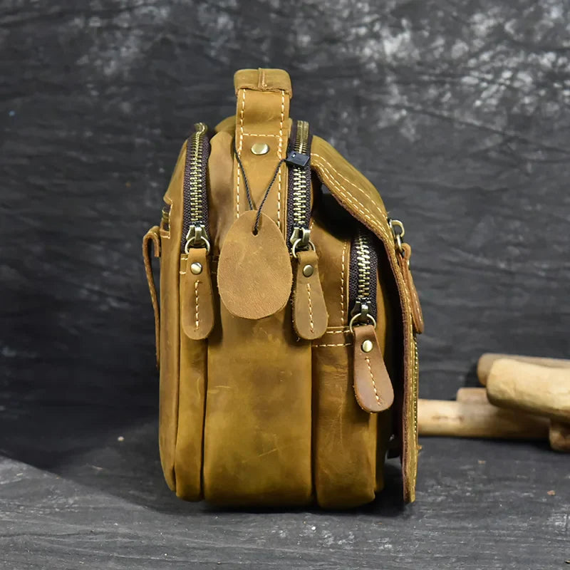 MAHEU Super Quality Men's Mini Shoulder Bag Genuine Leather Phone Pouch On Belt Small Crossbody Bag With Handle Outdoor Bag
