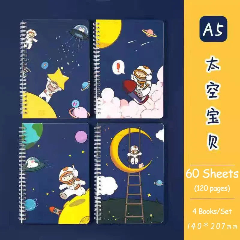 4 Books/Set A5 Coil Lined Notebook High Quality Kawaii Korean Stationery Cute School Supplies for Students