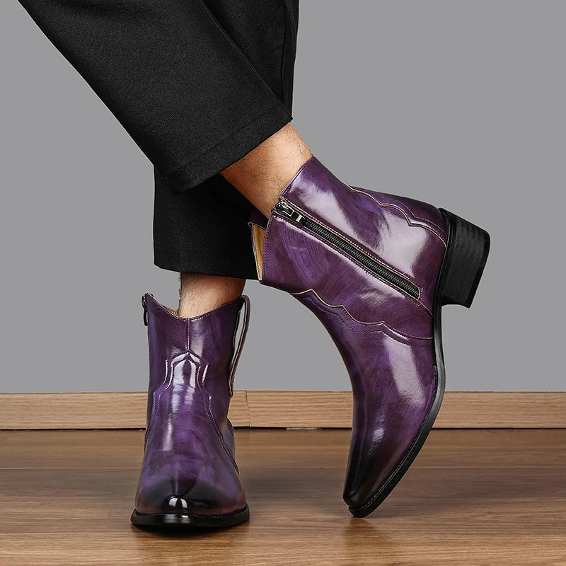 Men High Top Boots Solid Color Comfortable Breathable Fashionable Lightweight High Heeled Business Short Boots