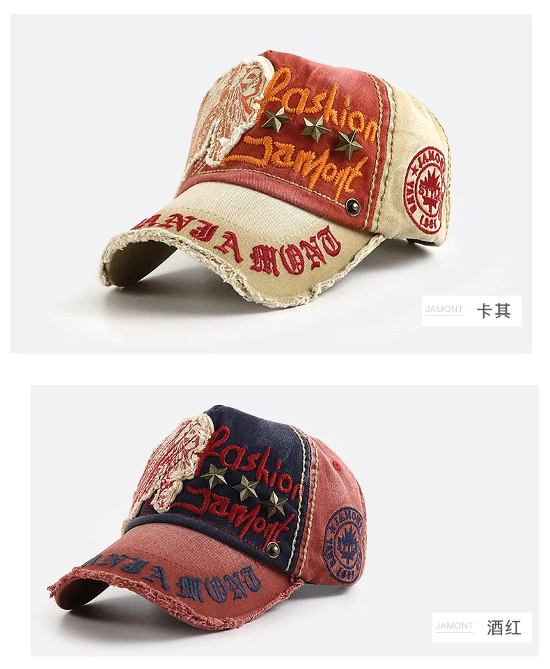 Vintage Washable Cowboy Baseball Cap Embroidery Snapback Hat for Men Women Worn Out Hip Hop Caps Adjustable Solid Cotton Sun Hat