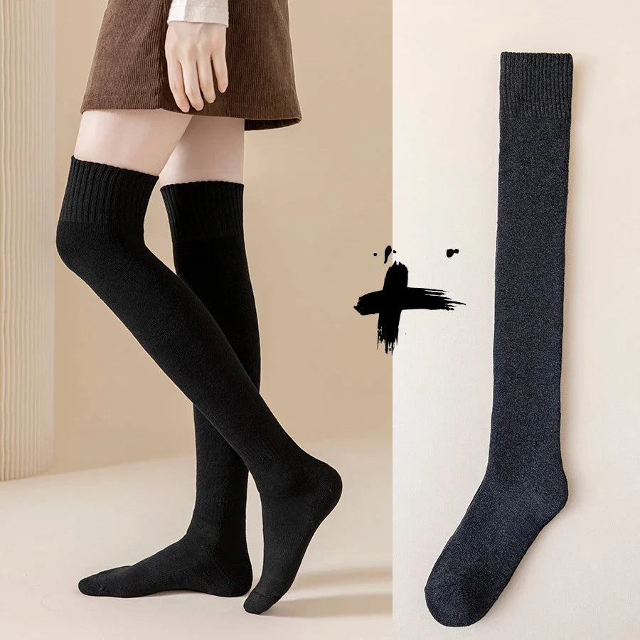 Thick Stockings Socks Women Warm Winter Over Knee High Hold Up Cotton Sexy Slim Ladies Girls Halloween Gift 6 Colors 1 Pairs
