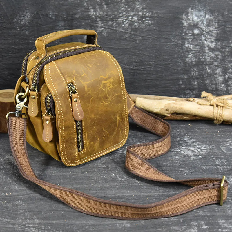 MAHEU Super Quality Men's Mini Shoulder Bag Genuine Leather Phone Pouch On Belt Small Crossbody Bag With Handle Outdoor Bag