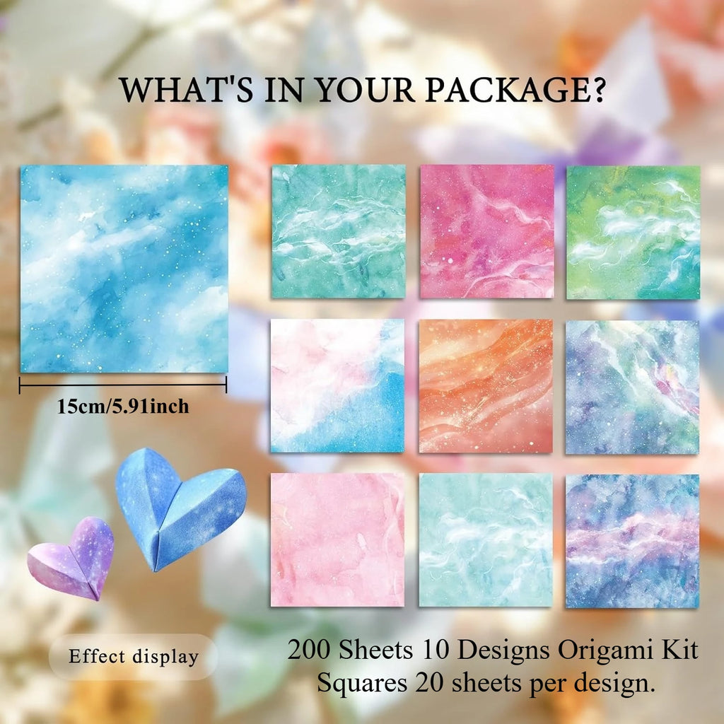 50-200 Sheets Origami Paper Kit Double Sided Squares for Scrapbook Decor, Folding Crafts Kids DIY School Arts Crafts Projects