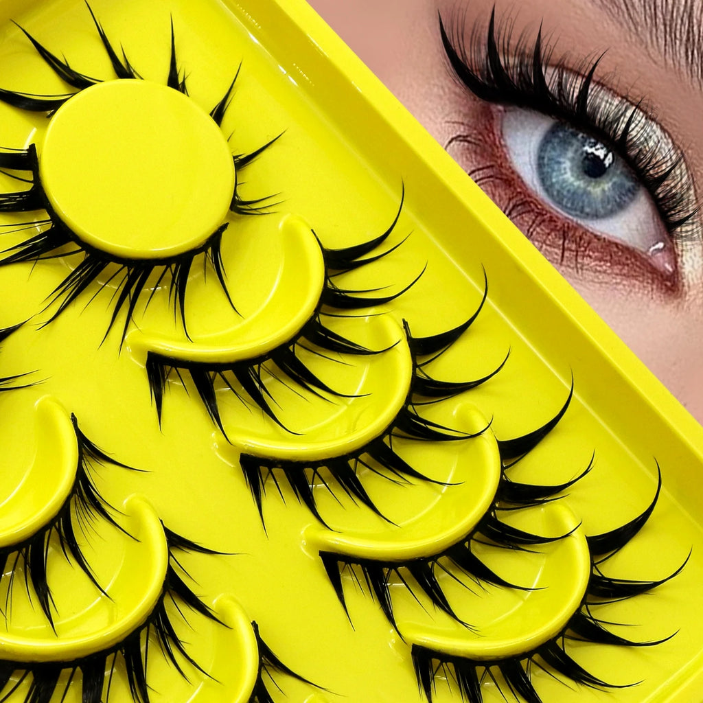 Lasvirey Cat Eye Lashes Manga Lashes Styles 3D Faux Mink Lashes Soft Cross Wispy Natural Winged End Eye Elongated Eyelash Makeup