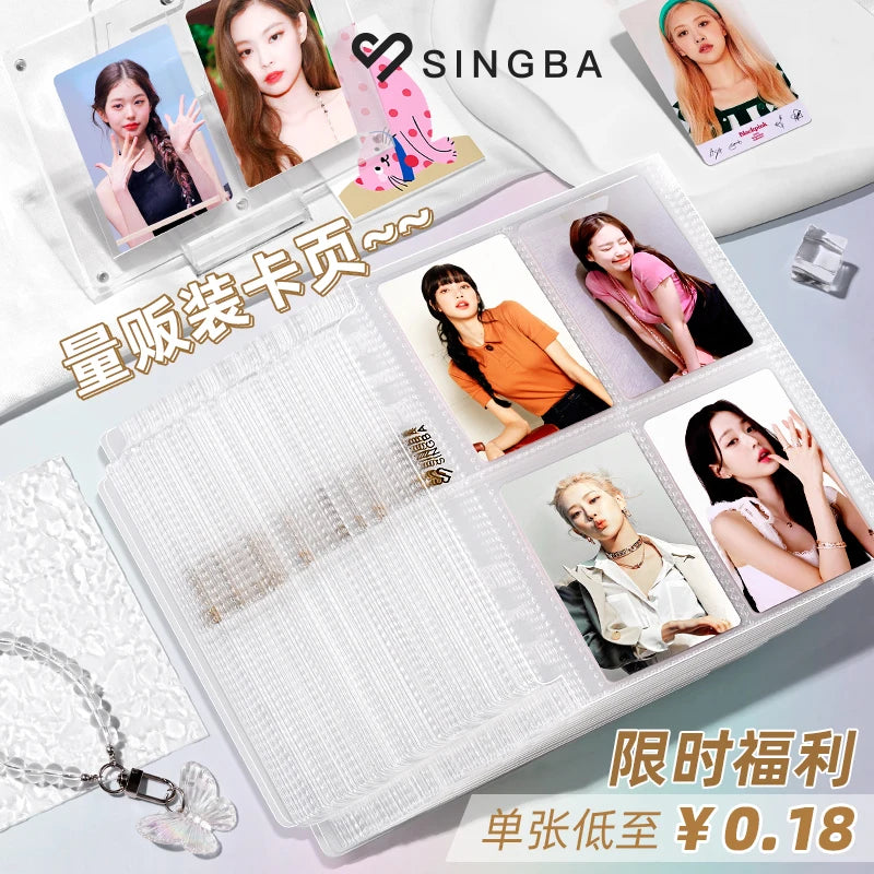 SINGBA 10pcs Clear Sheets Sleeve Acid free-No CPP loose-leaf Pages for A5/A4 Binder 4/ 9grid Pocket 3inch Photocard Protector