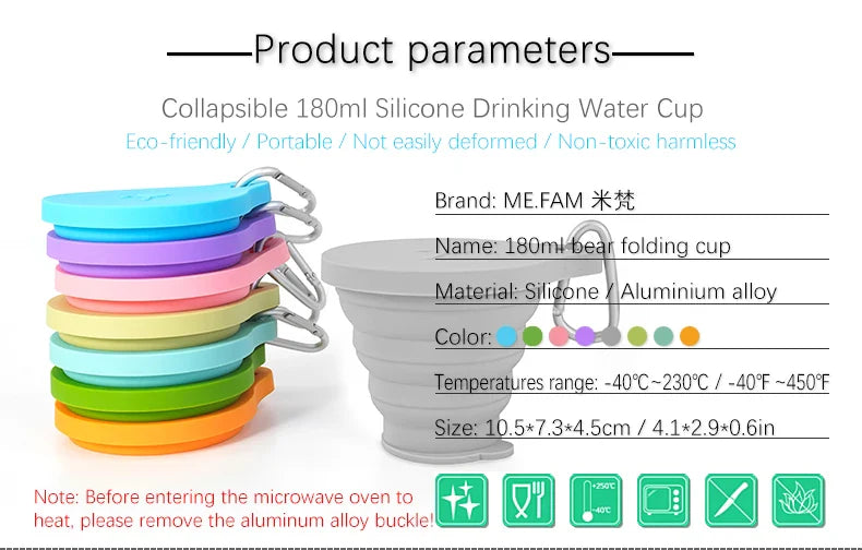 ME. FAM New 180ml Eco-friendly Silicone Bear Folding Cups With Cover Lids Travel Outdoor Camping Collapsible Drinking Water Copa