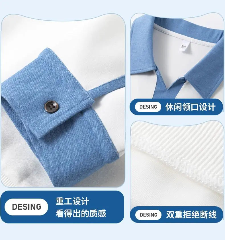 Men's Clothing Sweatshirts for Spring Autumn Two Pieces of Trendy Loose New Style Lapels Handsome Casual Long-sleeved Tops