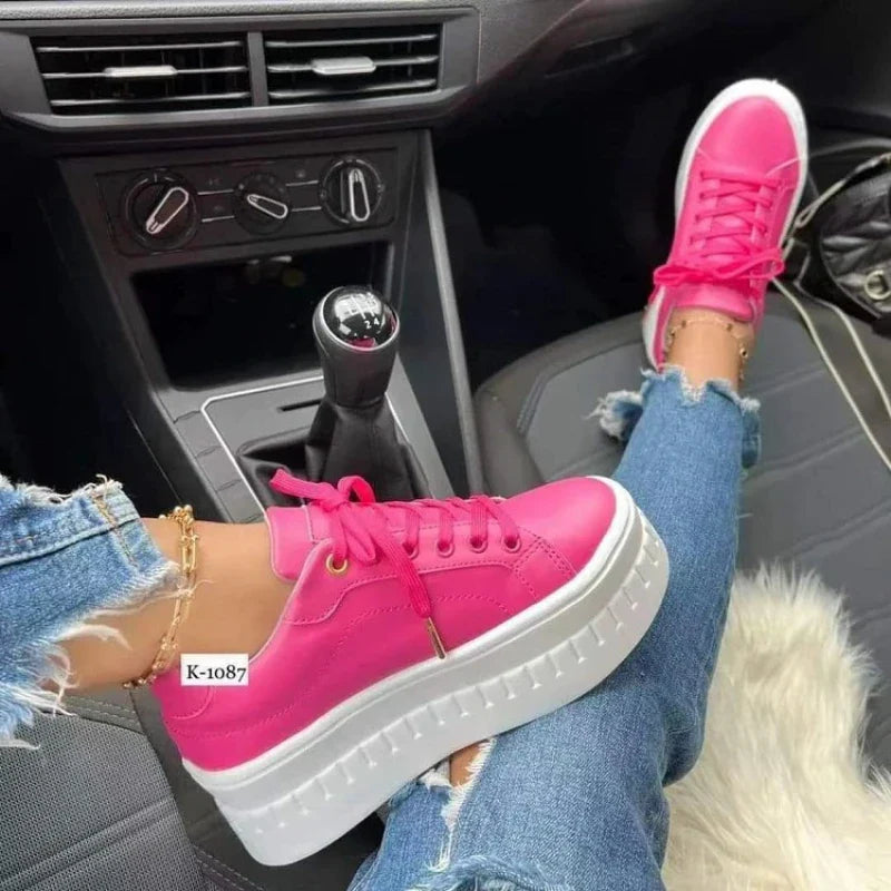 White Shoes Casual Shoes for Women 2024 New Platform Sneakers Solid Color Ladies Footwear Trend Lightweight PU Vulcanized Shoes