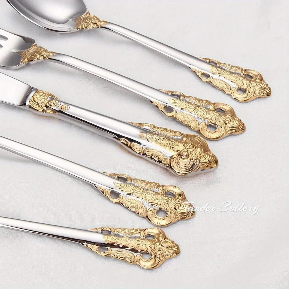 24/30pcs Vintage Cutlery Set Luxury Stainless Steel Flatware Set Forks Knive Spoons Tableware Set Kitchen Utensils