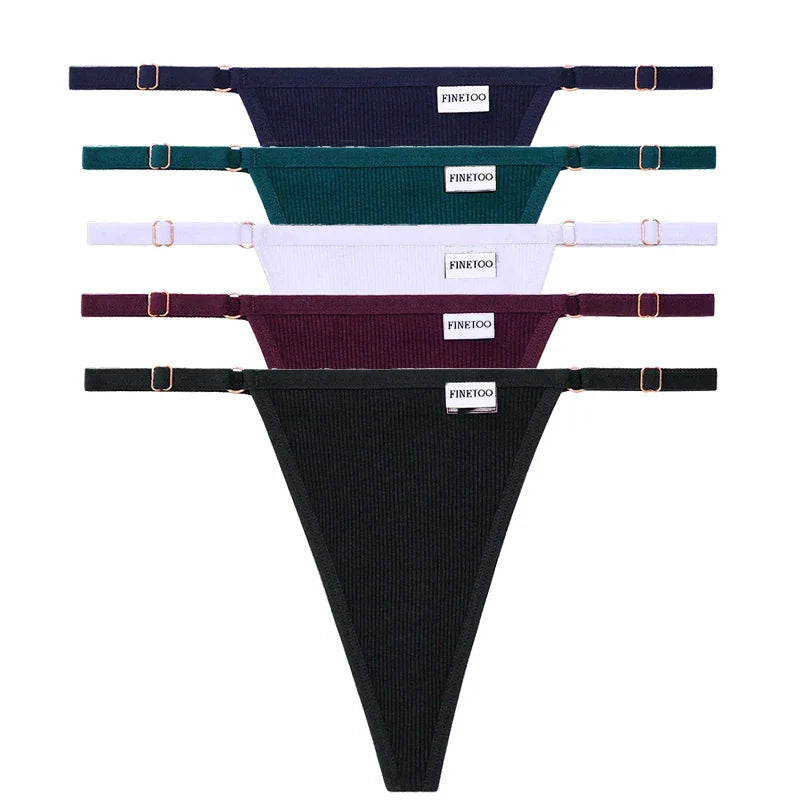 Adjustable Women's Panties FINETOO Sexy Cotton Panties Solid Low Waist Seamless Thongs Female Underpants Women Lingerie 5pcs/set