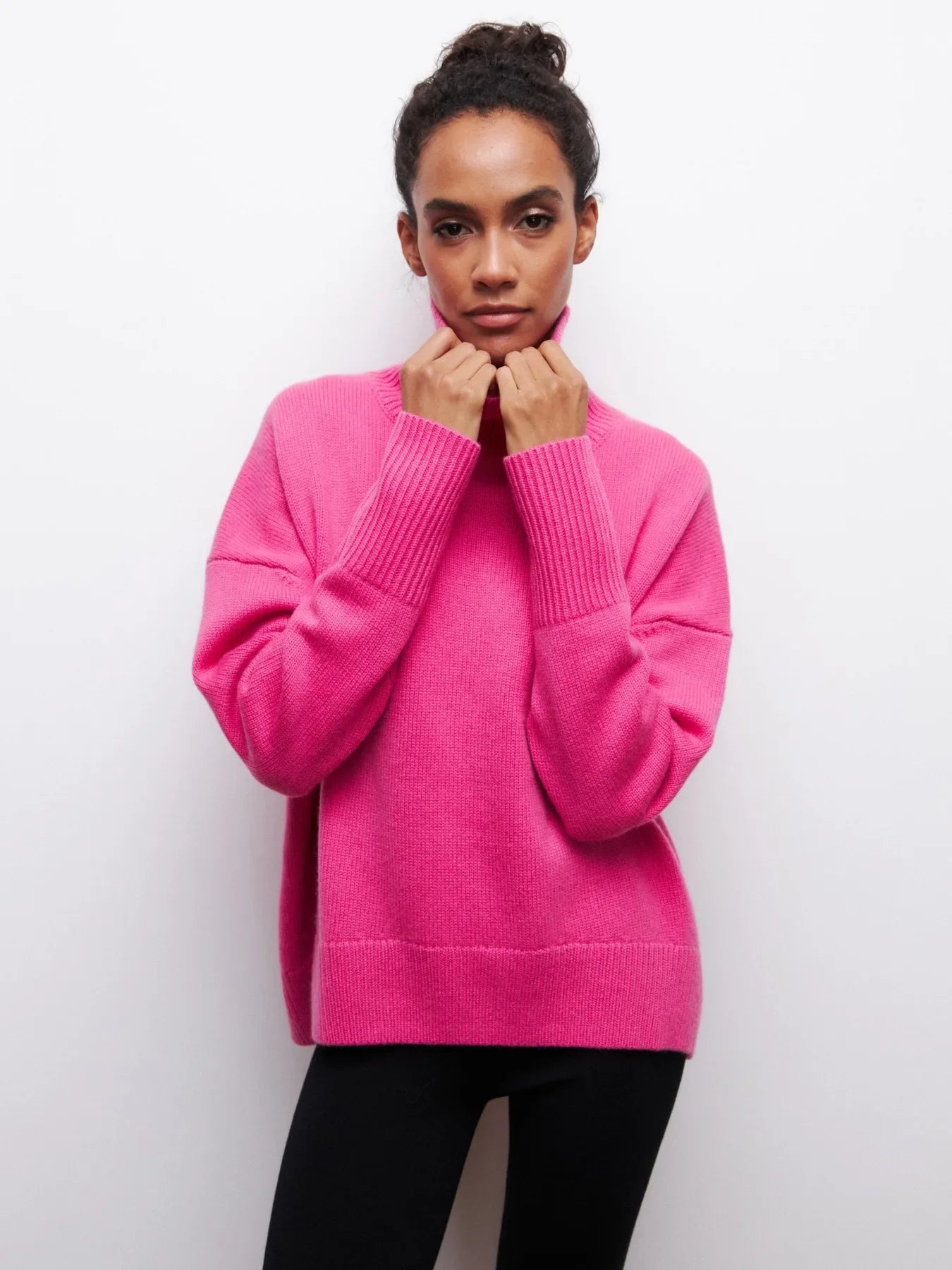Original Light Luxury O-neck Knit Sweater Autumn and Winter Women's Elegant Loose Mock Neck Solid Color Warm Outerwear Sweater