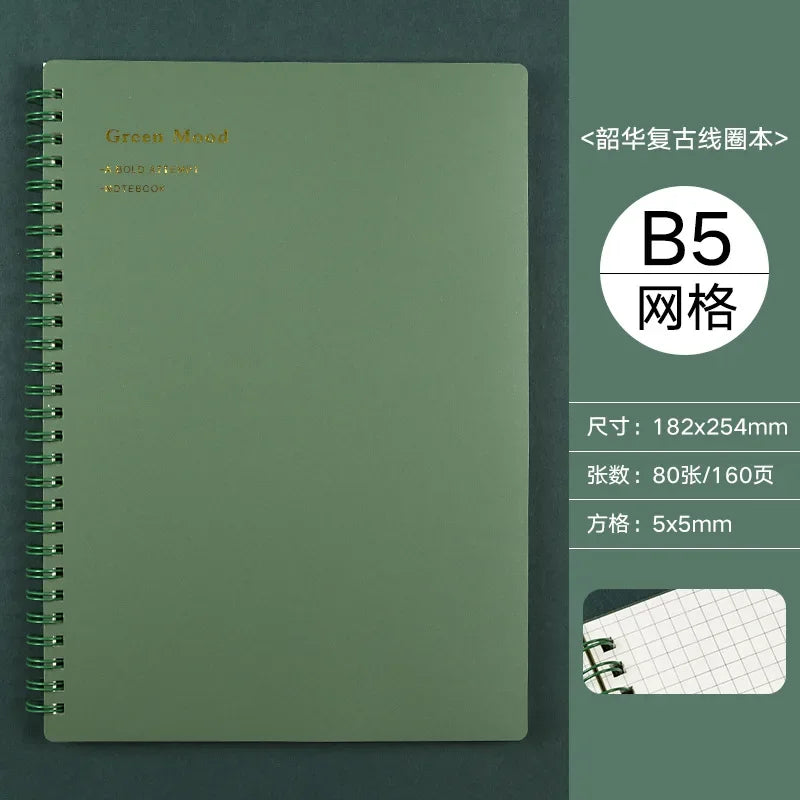 A5/B5/A6 Classical PP Coil Line Grid Spiral Notebook Journals Morandi Basic Diary Weekly Planner Book School Stationery