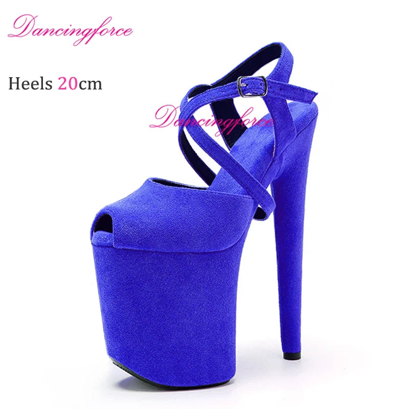 8Inches 20cm Shiny Stripper Pole Dance Shoes Sexy Thick Insole Platform High Heels Women Summer Cross Strips Sandals Female