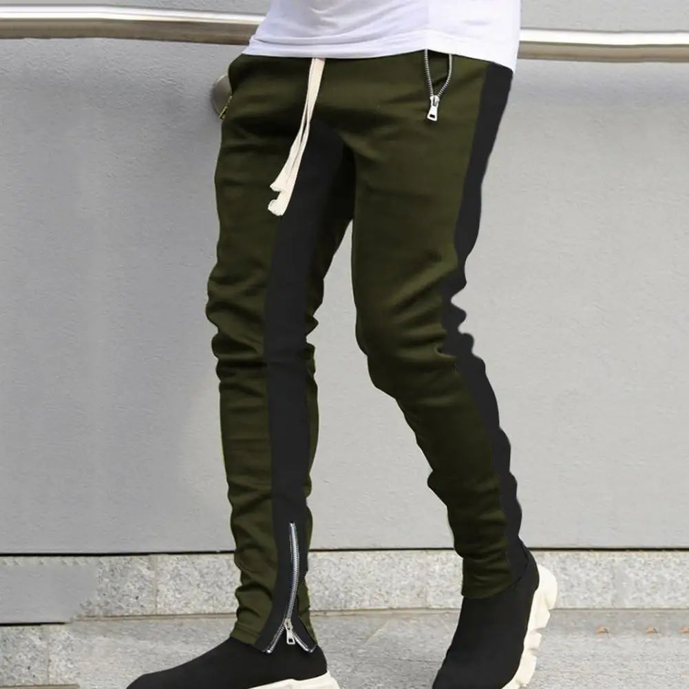 Men Sweatpants Drawstring Side Zipper Joggers Pants Skinny Male Trousers Gyms Tracksuits Hip Hop Sportswear Jogging Sport Pants