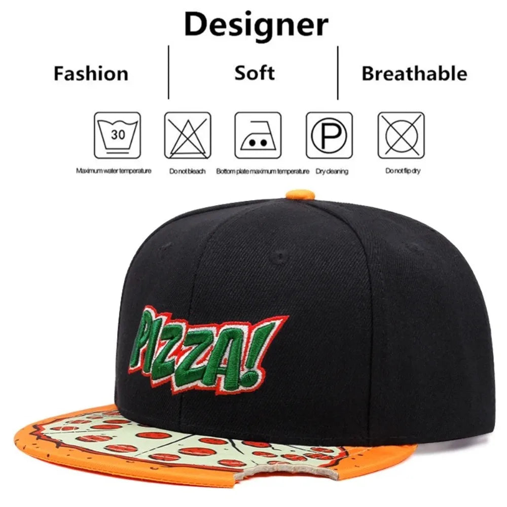 Fashion Casual Hip Hop Hats PIZZA Embroidery Breathable Baseball Cap Adjustable Snapback Hats Unisex