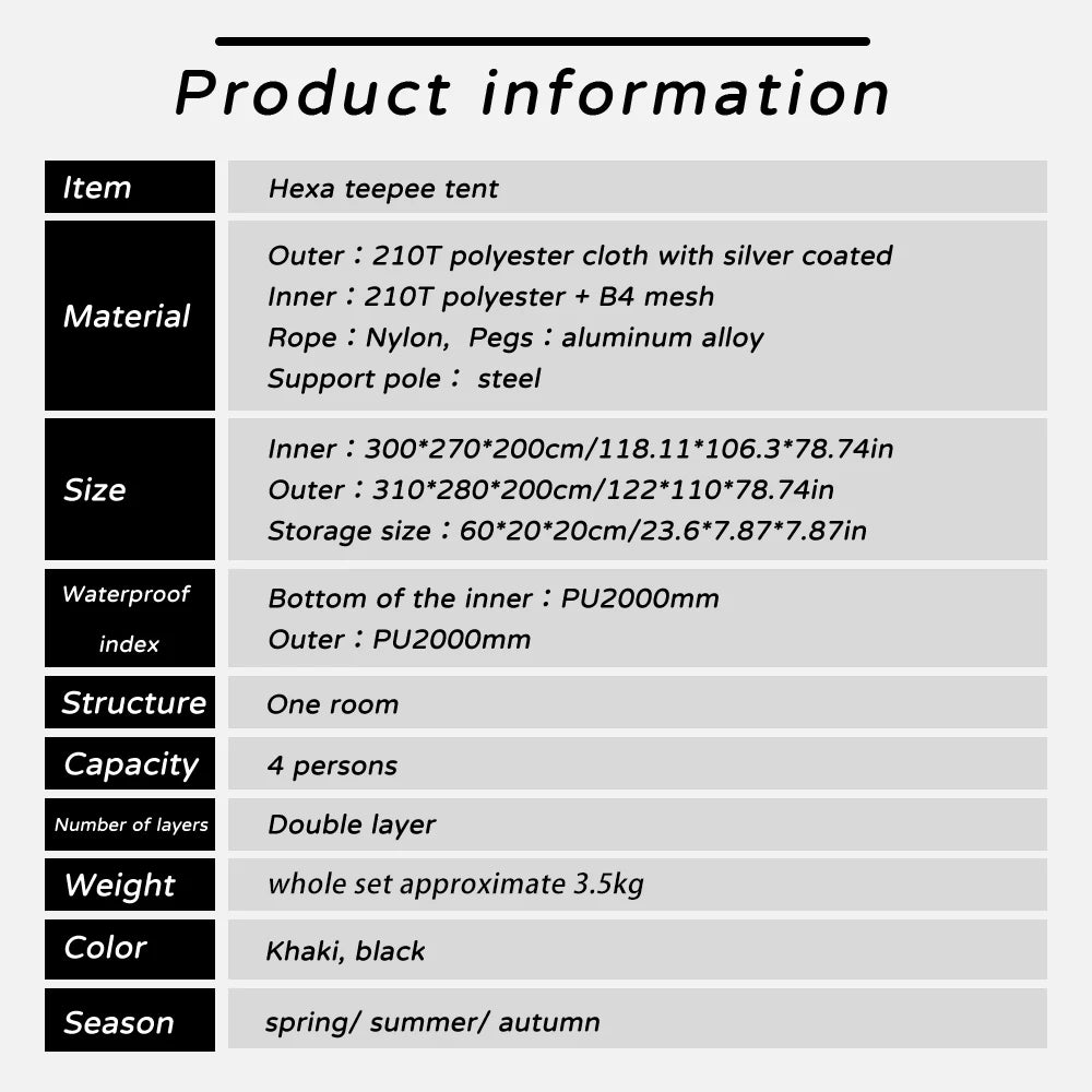 Indian Tent Outdoor Waterproof Tipi Tent 4 Person Yurt Family Mongolian Large Teepee Camping for Adults Pyramid Double Layer