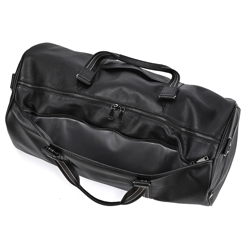 Big Capacity Genuine Leather Travel Bag For Men Women Soft Black Cowhide Casual Travel Duffel Large Luggage Weekend Shoulder Bag