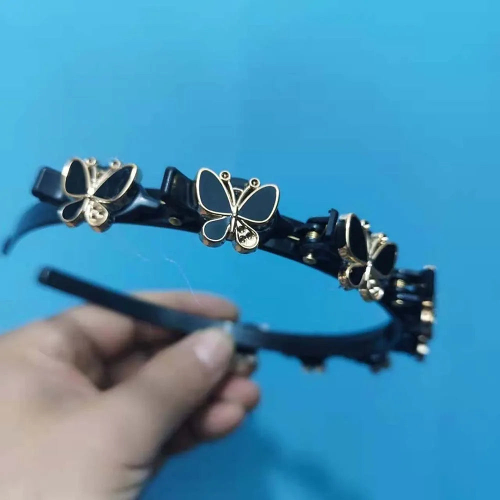Hair Accessories Elegant Hair Bands with Clips Sweet Shiny Women Butterfly Hair Hoop Headwear Hair Weaving Tool Hairband Party