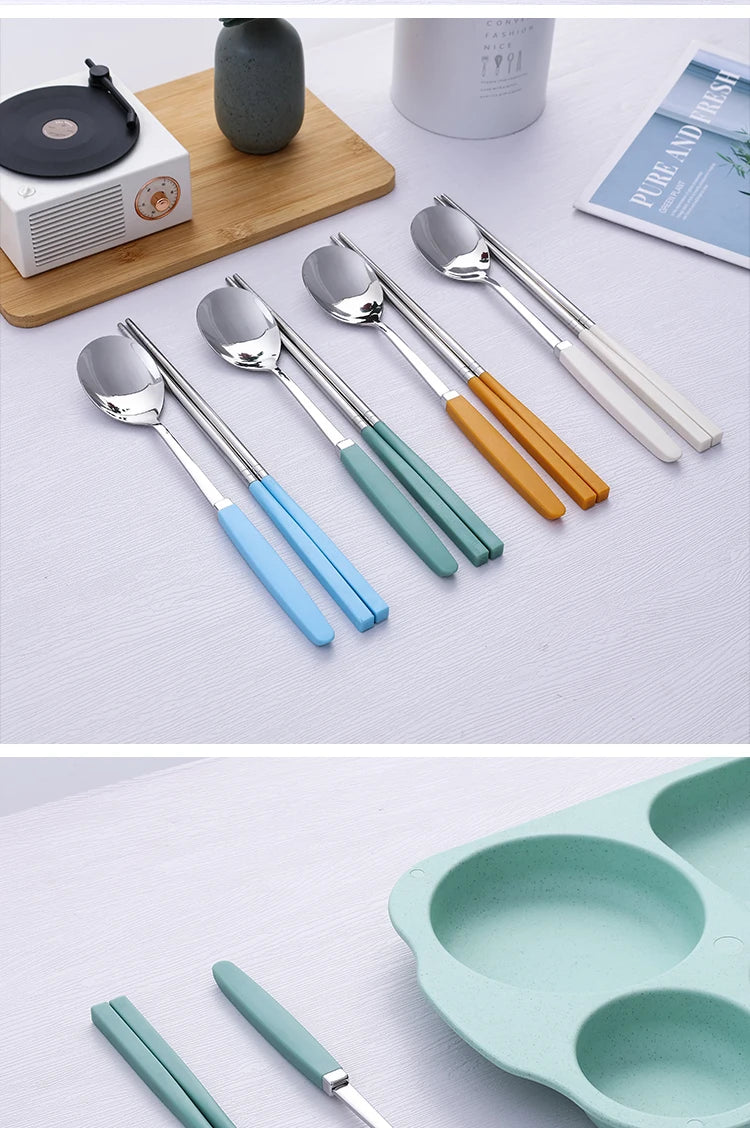 Korean Tableware Set 304 Stainless Steel Cutlery Set High Quality Dinner Set Spoon Chopsticks Set Dinnerware 8Pcs Cutlery Sets