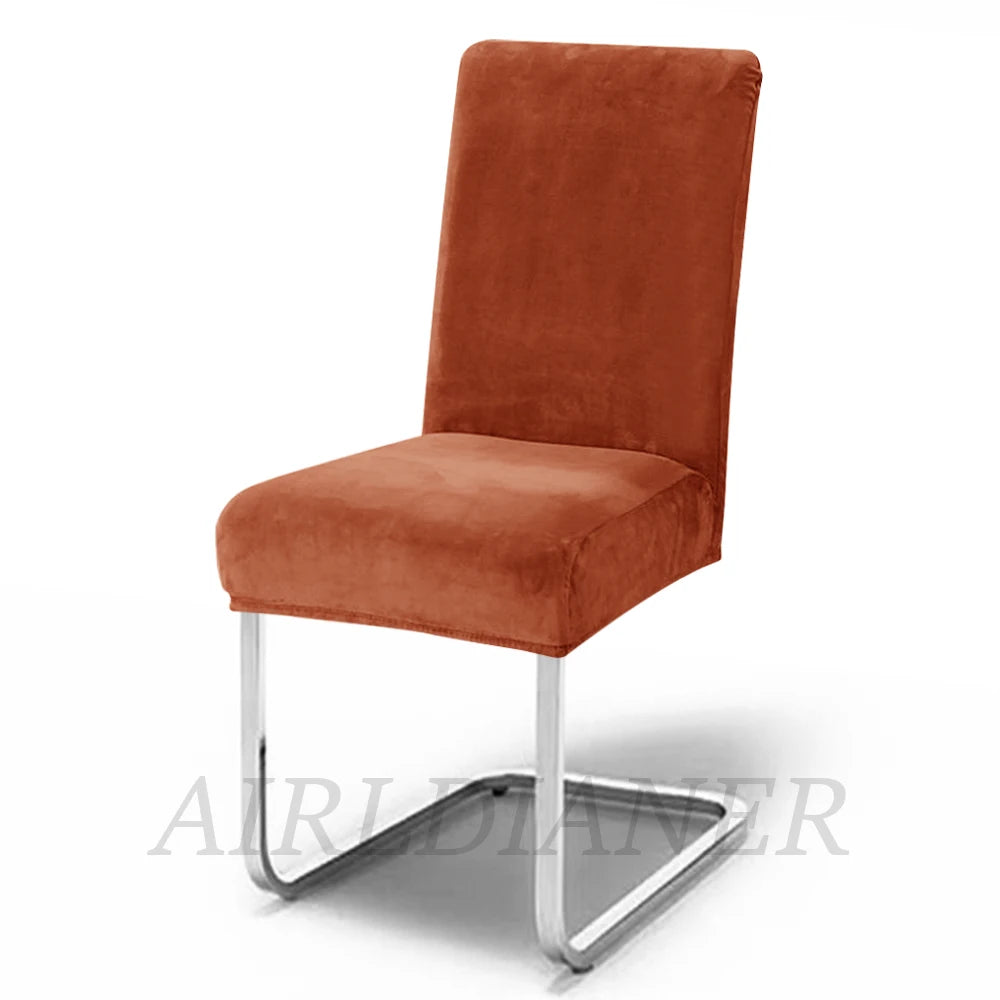 Soft Velvet Chair Covers Thick Solid Color Chair Seat Cover Stretch Dining Room Chair Slipcover Office Banquet Restaurant 1PC