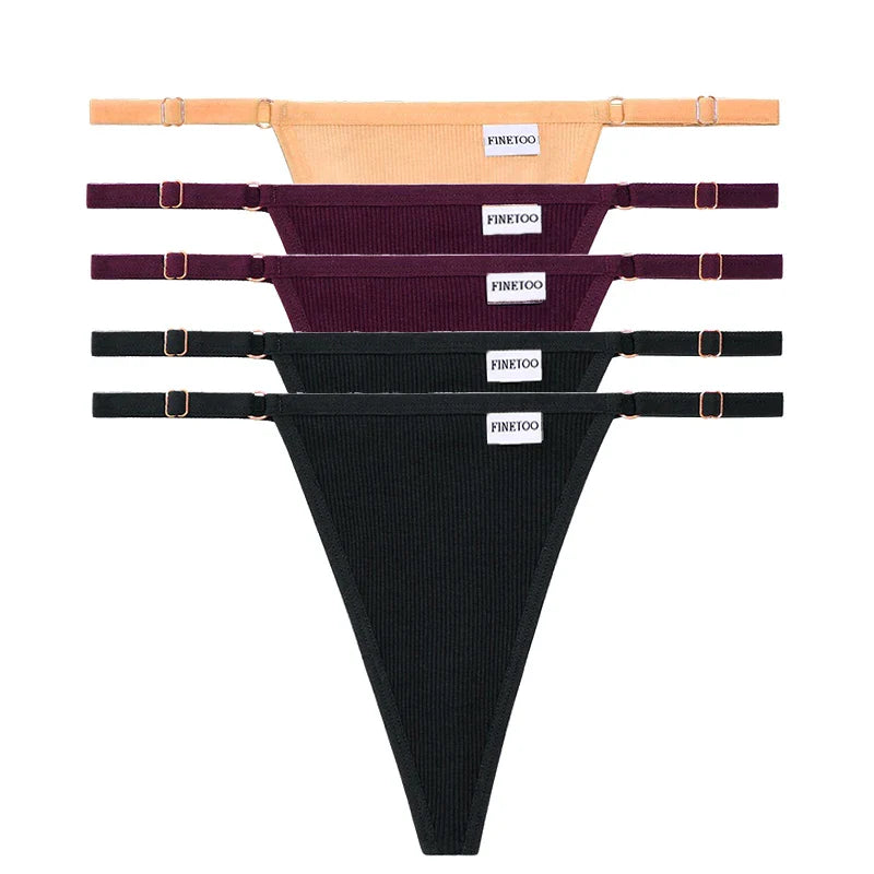 Adjustable Women's Panties FINETOO Sexy Cotton Panties Solid Low Waist Seamless Thongs Female Underpants Women Lingerie 5pcs/set