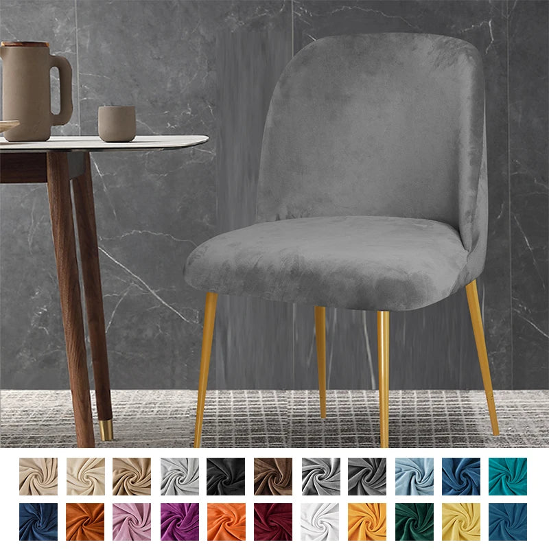 Soft Velvet Chair Cover Duckbill Curved Dining Chair Slipcover Low Back Thick Stretch Seat Covers for Living Room Kitchen Hotel