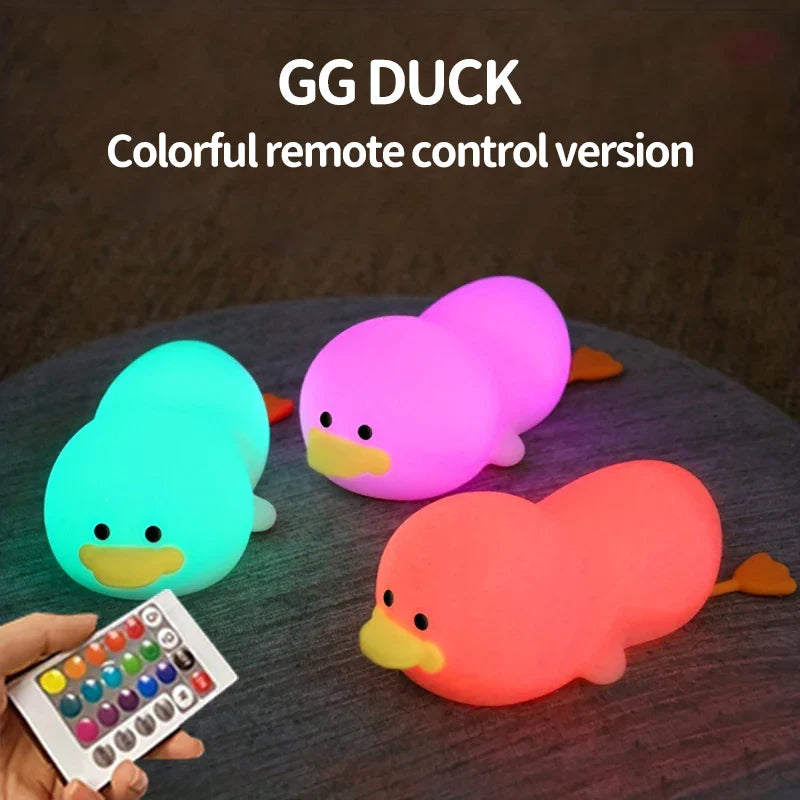 1pc Doudou Duck night light  Children's gift soft light eye care USB charging timing automatic clap silicone lamp