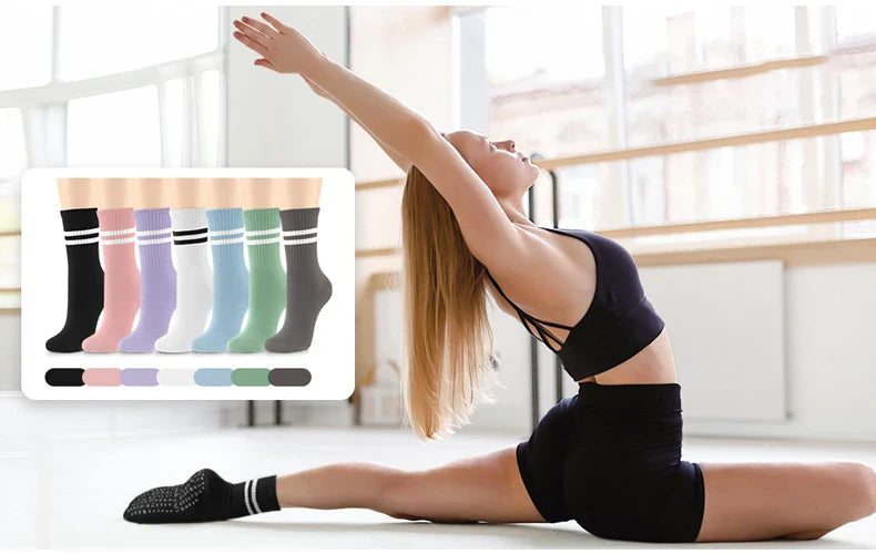 5 Pairs Pilates Socks for Women Yoga Socks Pure Cotton Non Slip Silicone Grips Indoor Sport Fitness Pilates Yoga Gym Dance Socks
