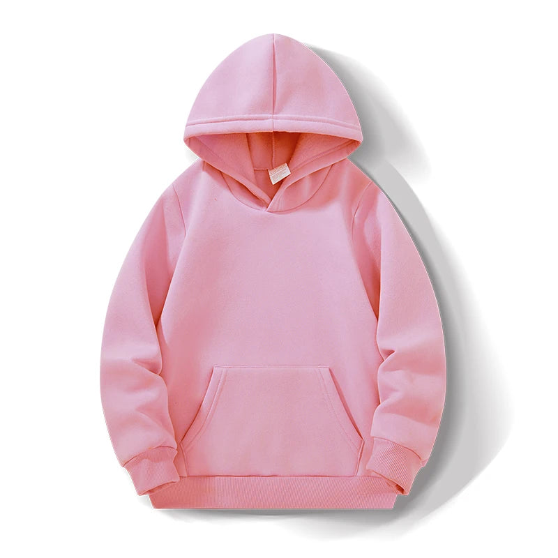 Boys' & Girls' Solid Color Hooded Sweatshirts - Warm, Comfortable, Fleece-Lined, Versatile Basic Style, Perfect as Gifts