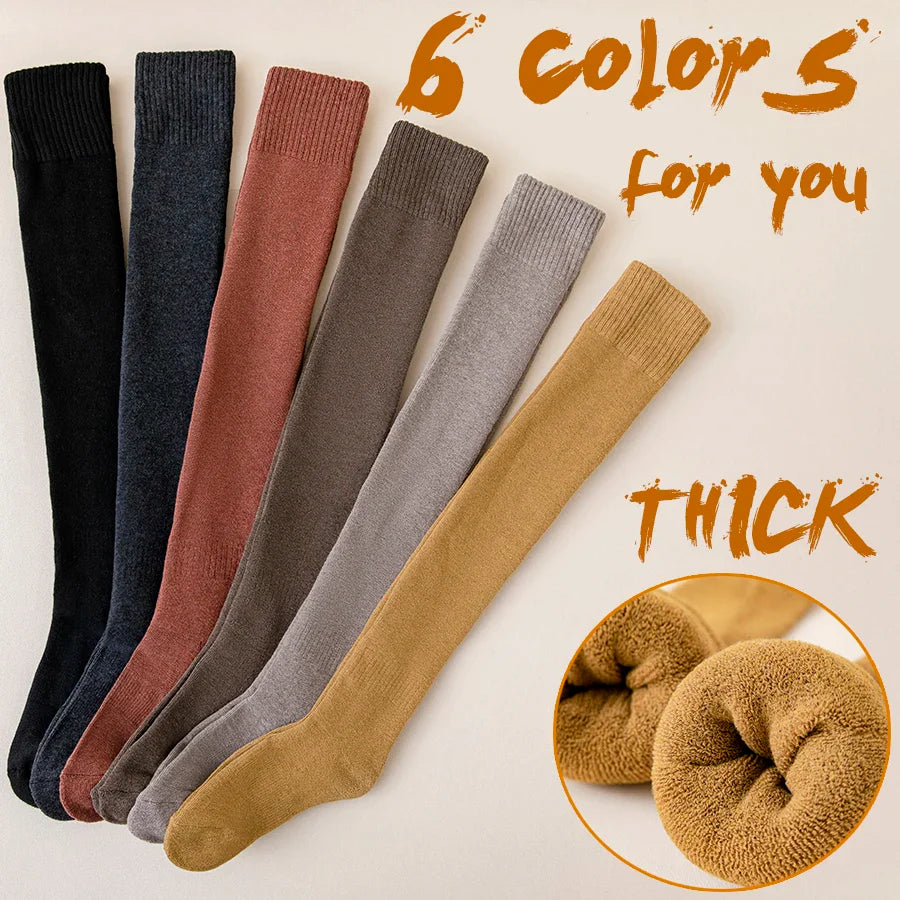 Thick Stockings Socks Women Warm Winter Over Knee High Hold Up Cotton Sexy Slim Ladies Girls Halloween Gift 6 Colors 1 Pairs