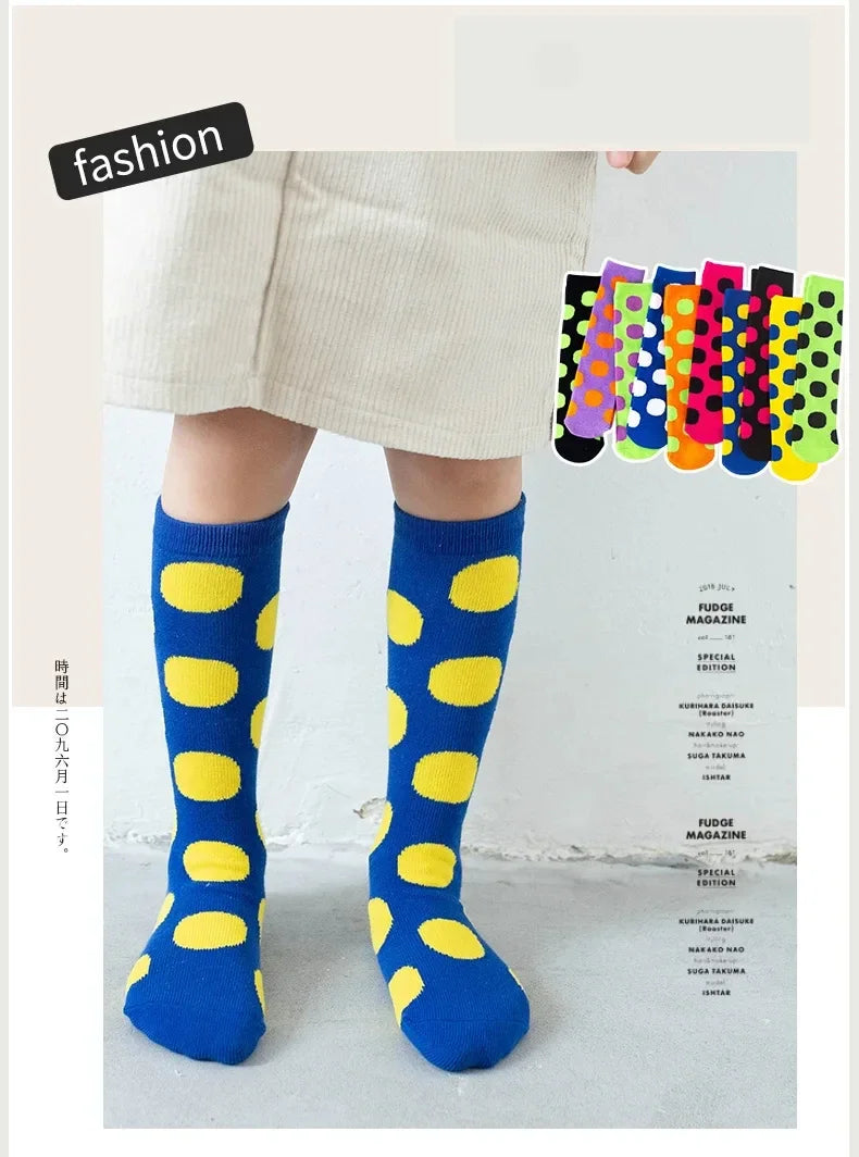 Girl Long Knee Socks New 1-12 Y Child Socks Autumn Winter Color Matching Dot Children's Pile Student Kids Boys Girls Tube Sock