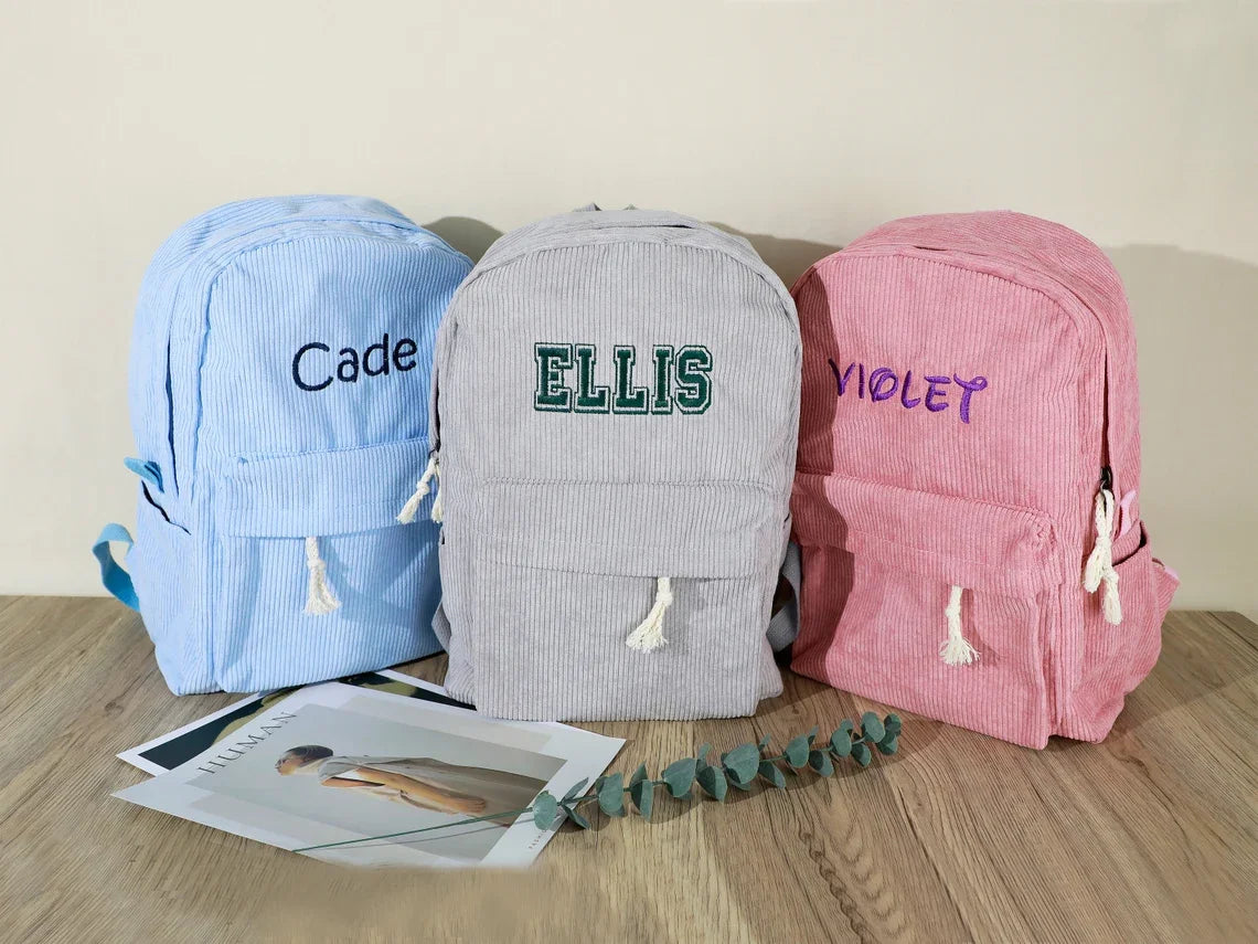 Kids School Bag, Personalized Toddler Backpack, Embroidered Name Child Book Bag, Corduroy Backpack for Birthday Gift, Diaper Bag
