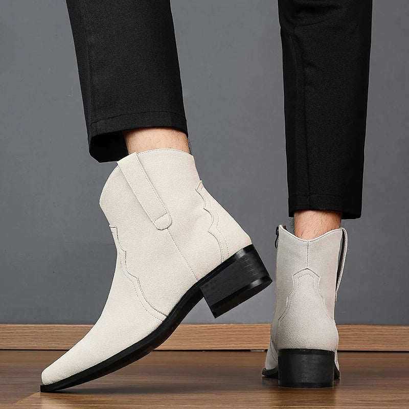 Men High Top Boots Solid Color Comfortable Breathable Fashionable Lightweight High Heeled Business Short Boots