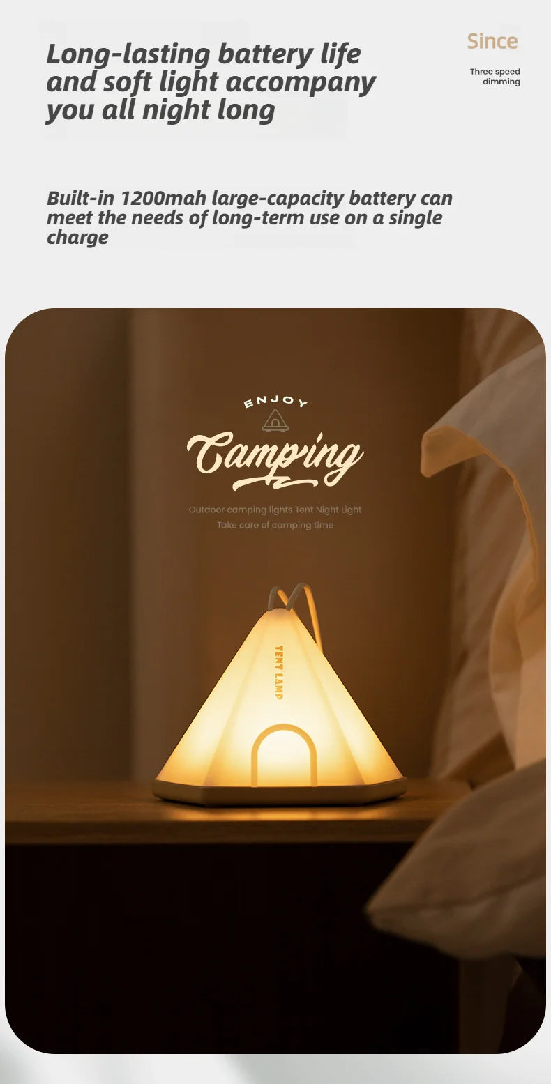 Tent Night Light Bedroom Charging Ambient Lamp Simple Bedside Lamp Portable Atmosphere Night Light For Outdoor Camping