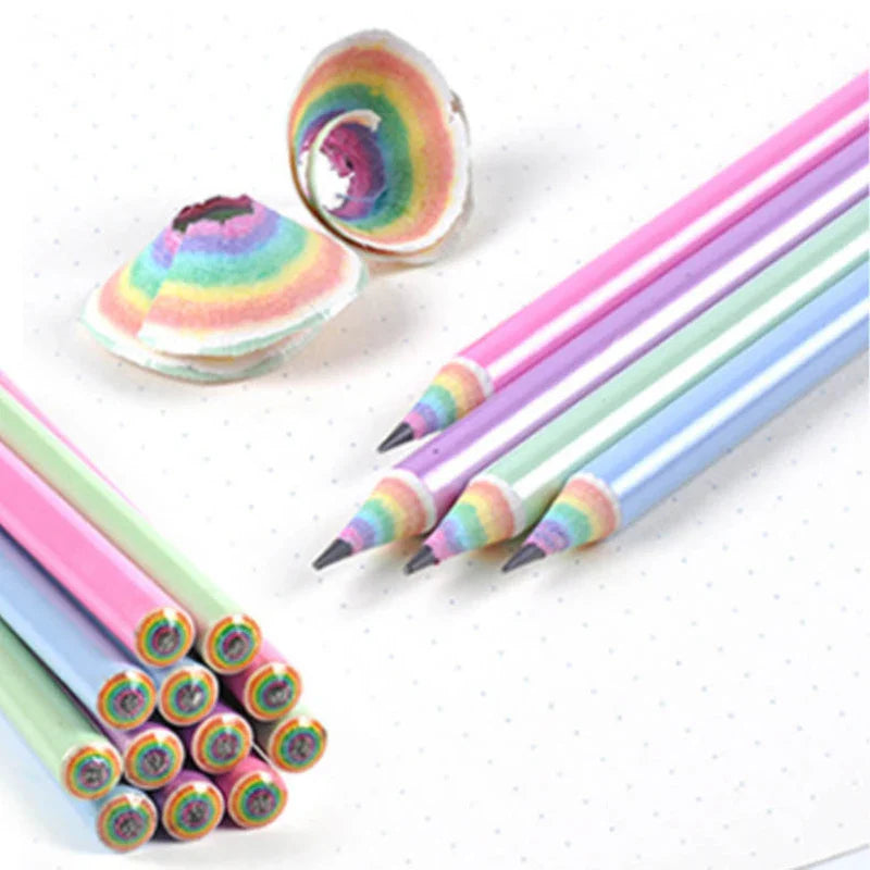 6-8pcs/set Rainbow Paper Pencil HB Environmentally Friendly for Creative Simplefor Writing and Painting Pencil School Stationery