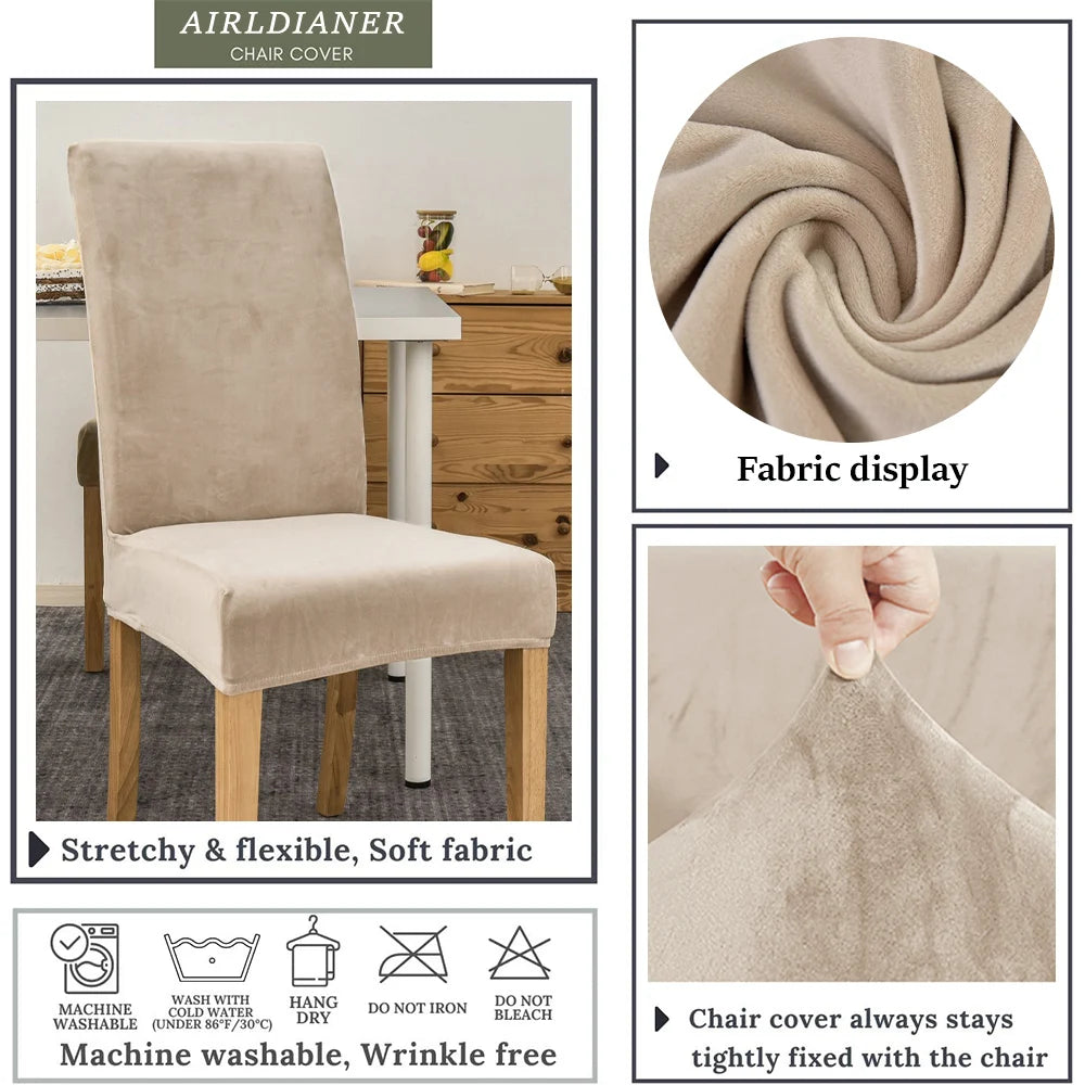 Soft Velvet Chair Covers Thick Solid Color Chair Seat Cover Stretch Dining Room Chair Slipcover Office Banquet Restaurant 1PC
